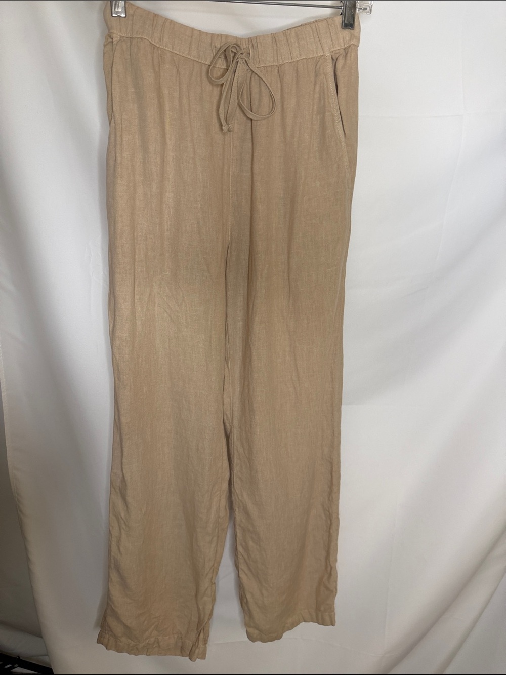 CASLON BEIGE WIDE LEG LINEN PANTS